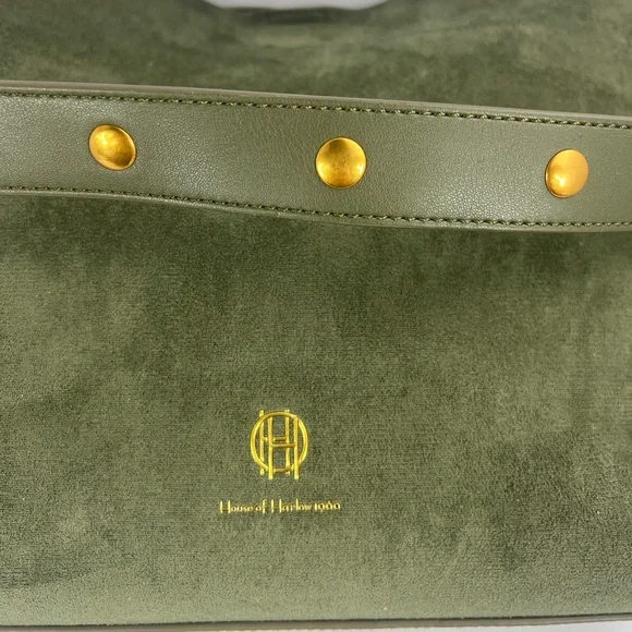 HOUSE OF HARLOW 1960 LUX TOTE, FAUX SUEDE OLIVE GREEN COLOR WITH A BACK POCKET